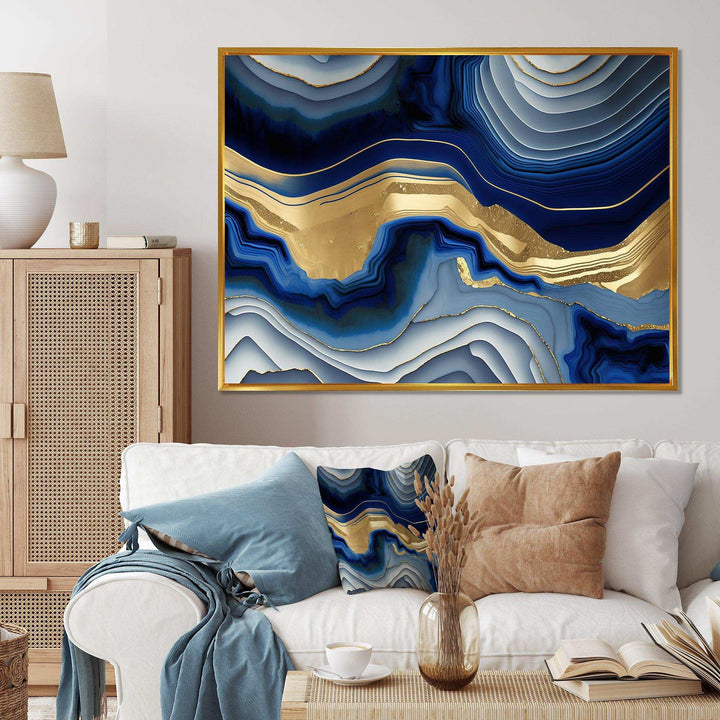 Vibrant Blue And Gold Flow Art I - Modern Canvas Wall Art