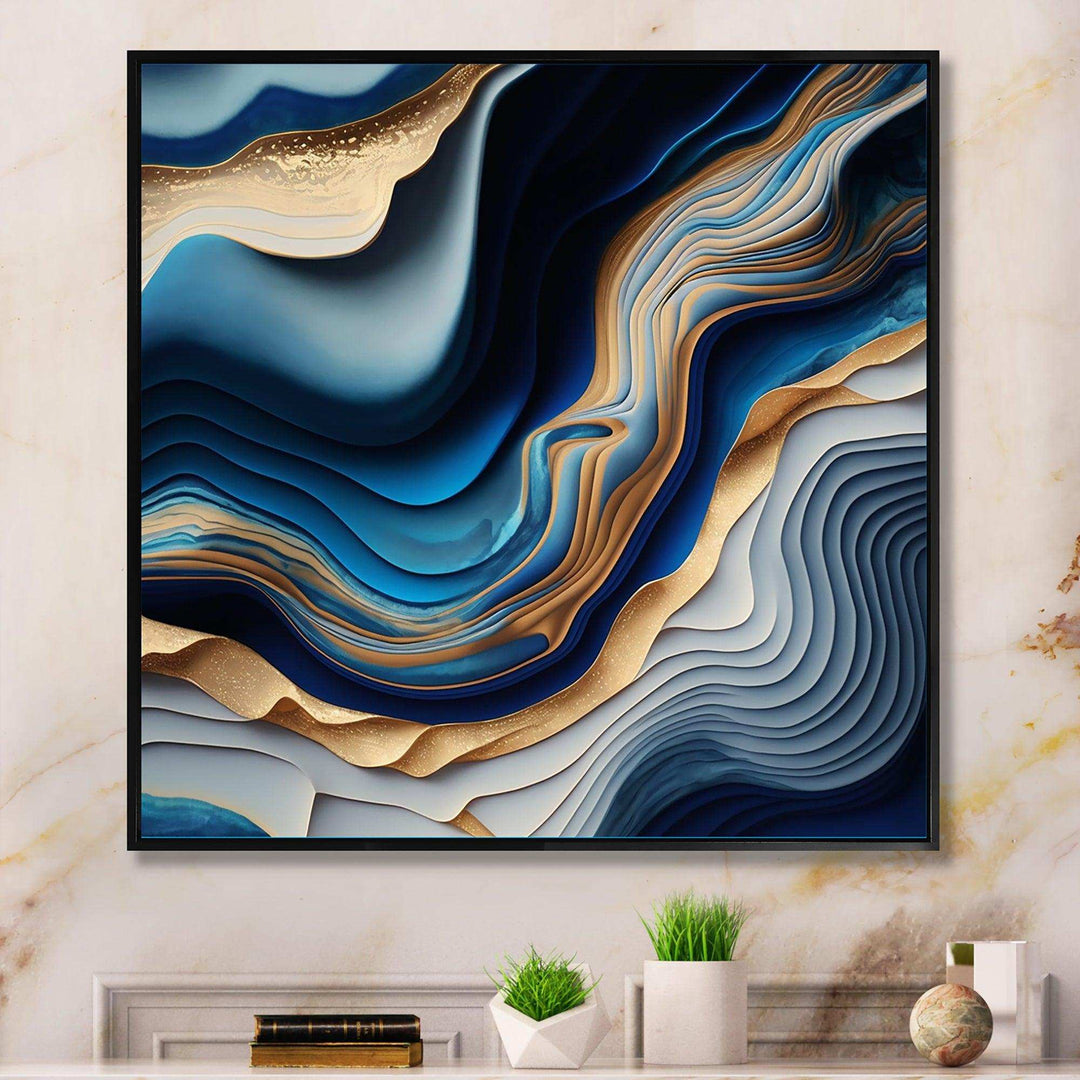Vibrant Blue And Gold Flow Art II - Modern Bedroom Wall Art