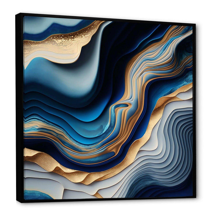 Vibrant Blue And Gold Flow Art II - Modern Bedroom Wall Art
