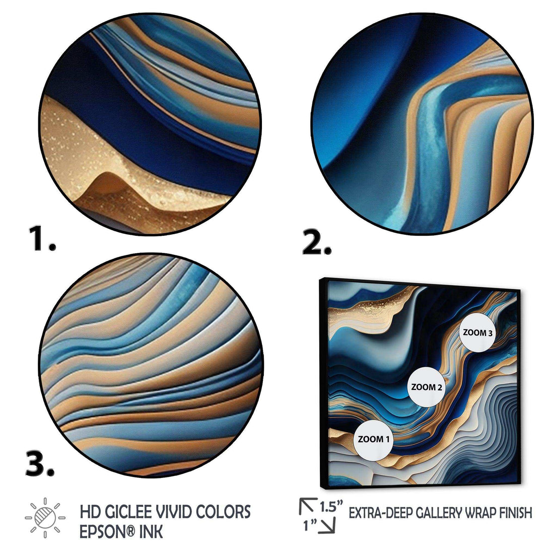 Vibrant Blue And Gold Flow Art II - Modern Bedroom Wall Art
