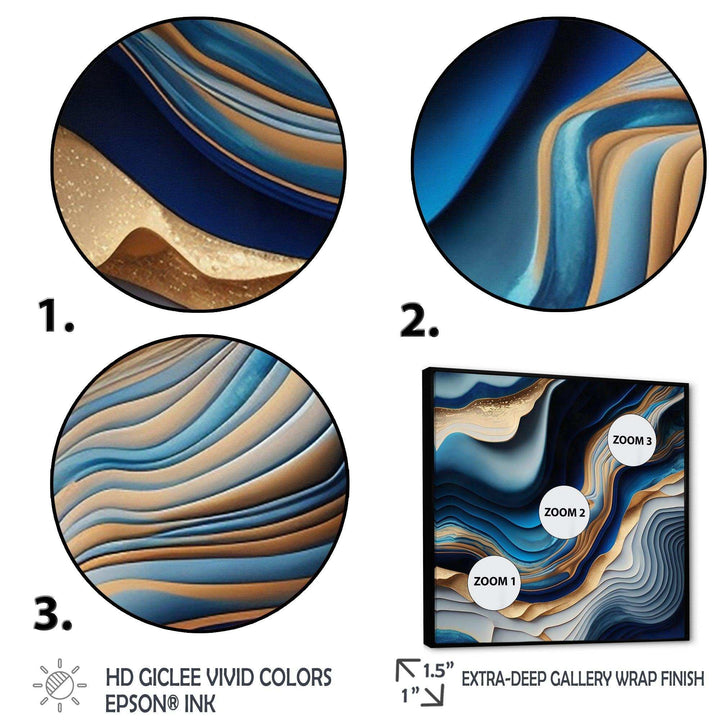 Vibrant Blue And Gold Flow Art II - Modern Bedroom Wall Art
