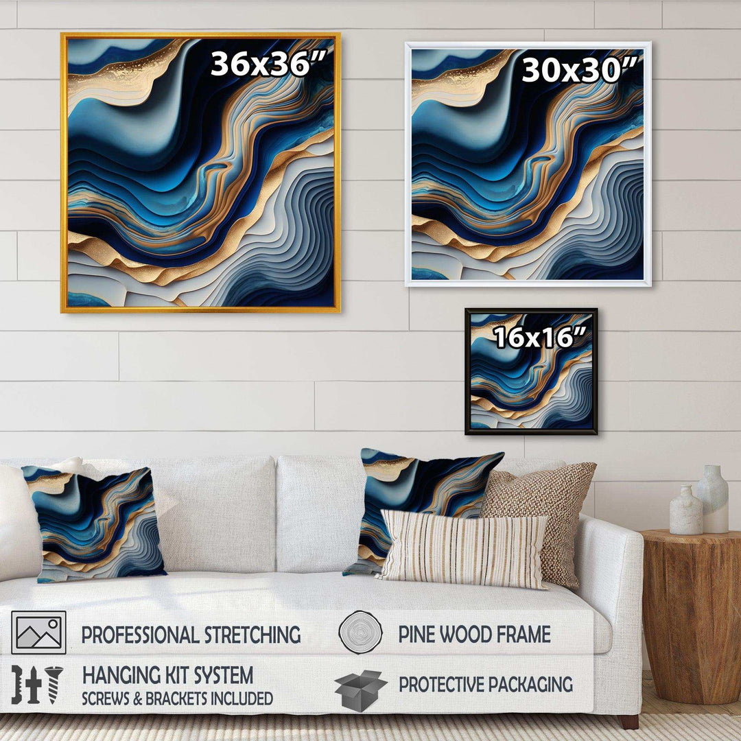 Vibrant Blue And Gold Flow Art II - Modern Bedroom Wall Art