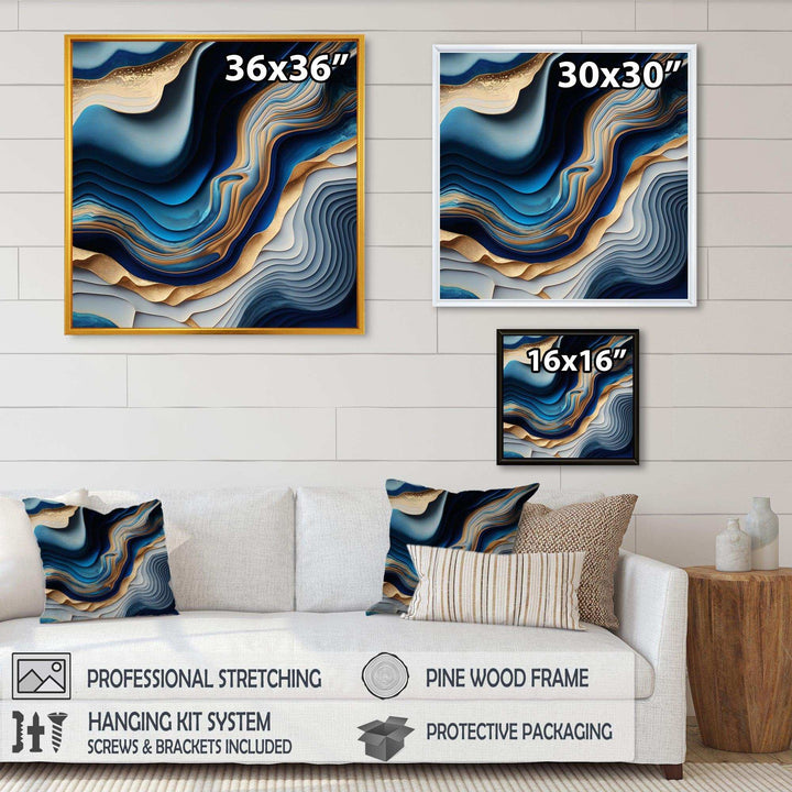 Vibrant Blue And Gold Flow Art II - Modern Bedroom Wall Art
