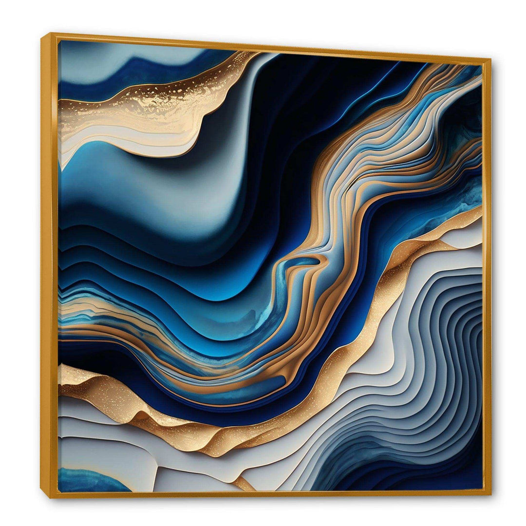Vibrant Blue And Gold Flow Art II - Modern Bedroom Wall Art