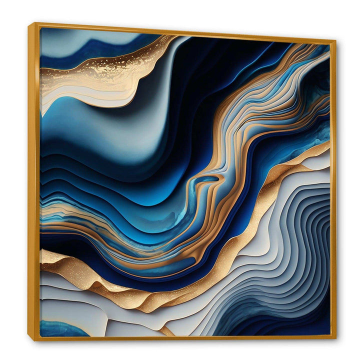 Vibrant Blue And Gold Flow Art II - Modern Bedroom Wall Art