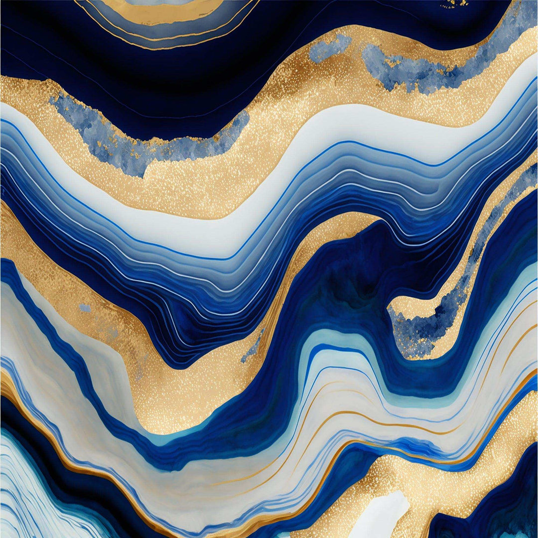 Vibrant Blue And Gold Flow Art IV - Modern Living Room Wall Decor