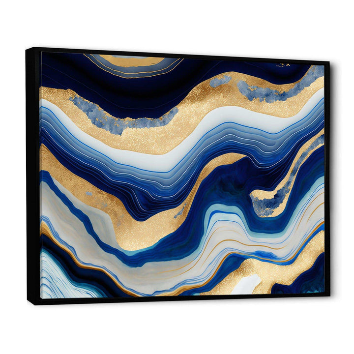 Vibrant Blue And Gold Flow Art IV - Modern Living Room Wall Decor