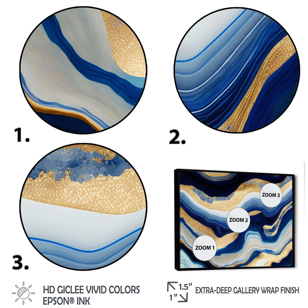Vibrant Blue And Gold Flow Art IV - Modern Living Room Wall Decor