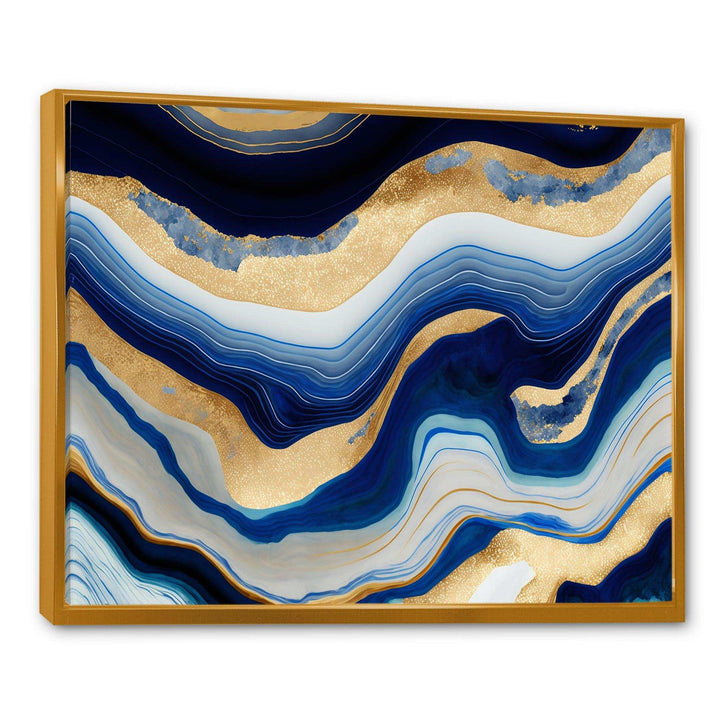 Vibrant Blue And Gold Flow Art IV - Modern Living Room Wall Decor