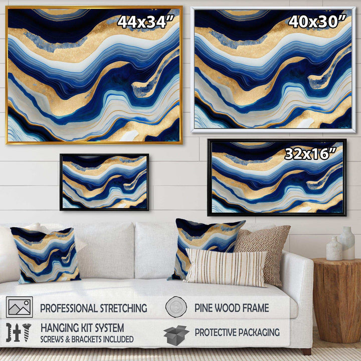 Vibrant Blue And Gold Flow Art IV - Modern Living Room Wall Decor