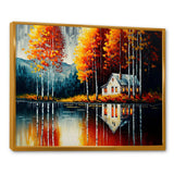 Red And Orange Lake House With Birch Trees