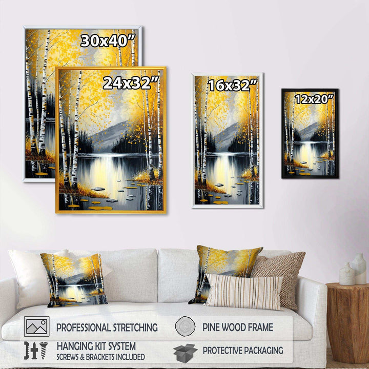 Monochrome Golden Birch Trees By The Lake I