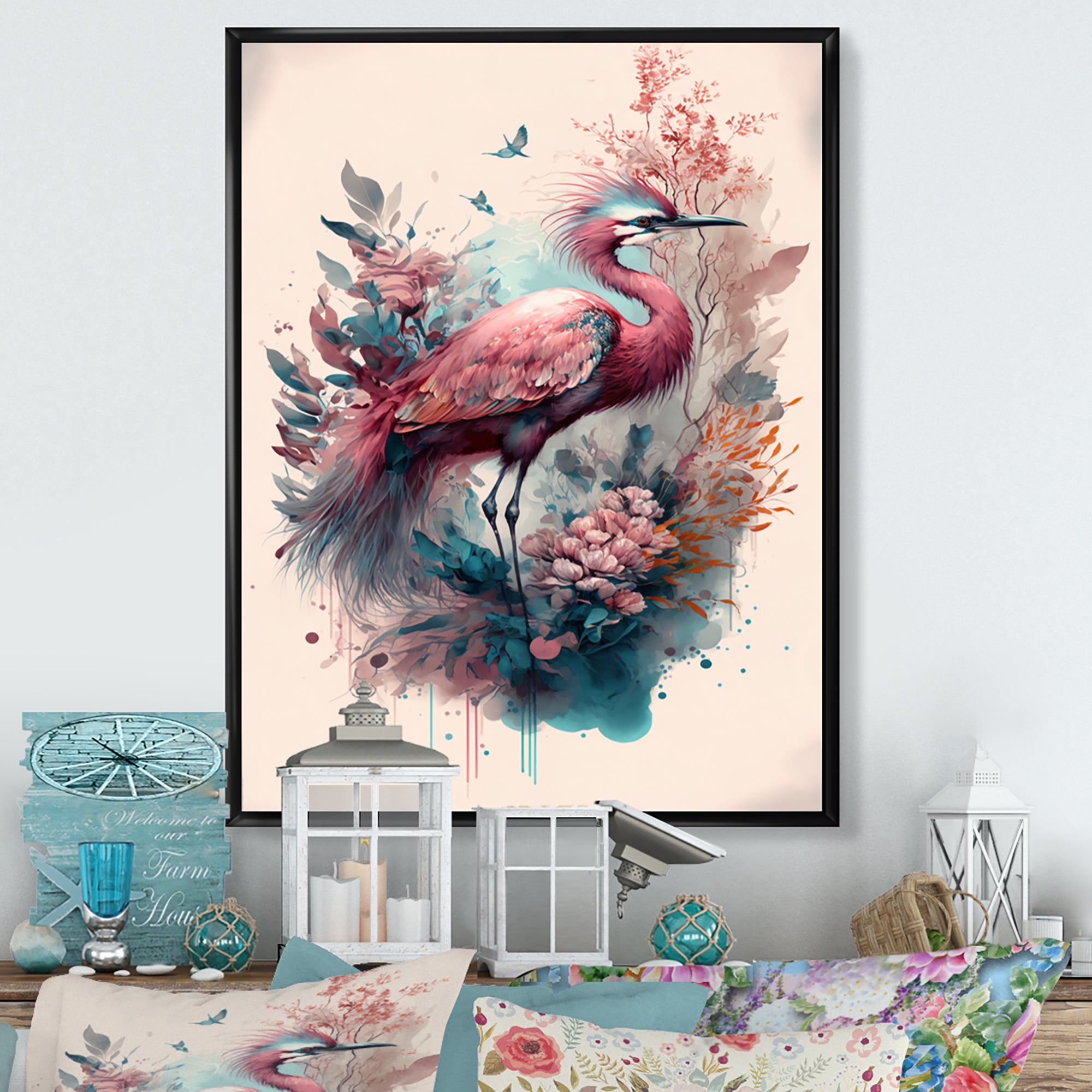 Cute Heron Floral Art VII