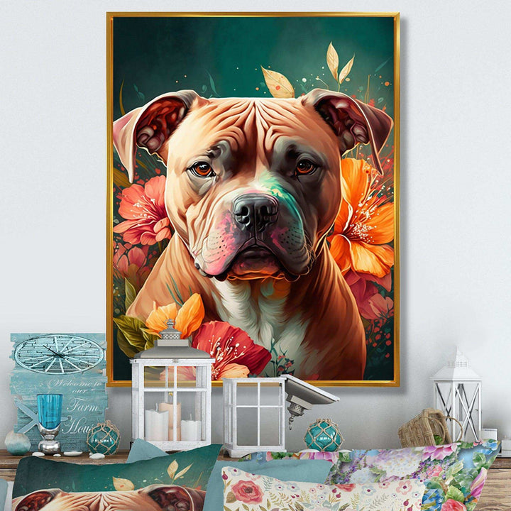 Cute Pitbul Floral Art I