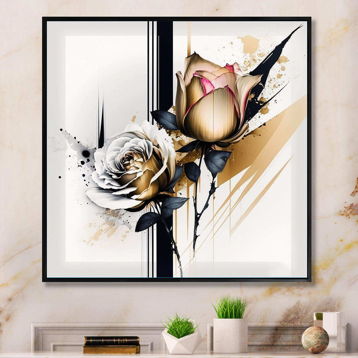 Roses Flow Flower On Golden Beige Paint VII