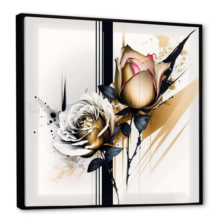 Roses Flow Flower On Golden Beige Paint VII