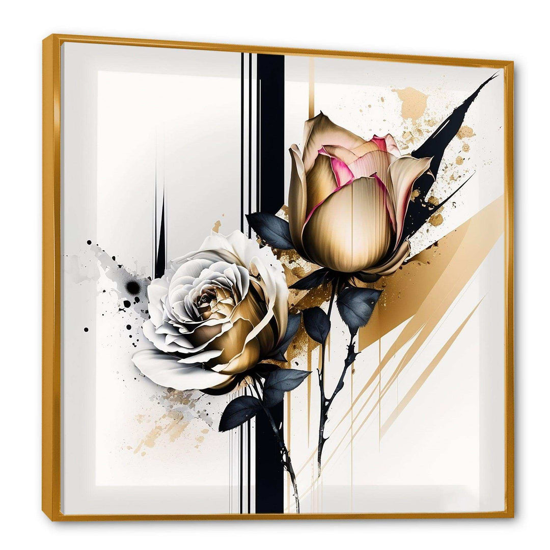 Roses Flow Flower On Golden Beige Paint VII