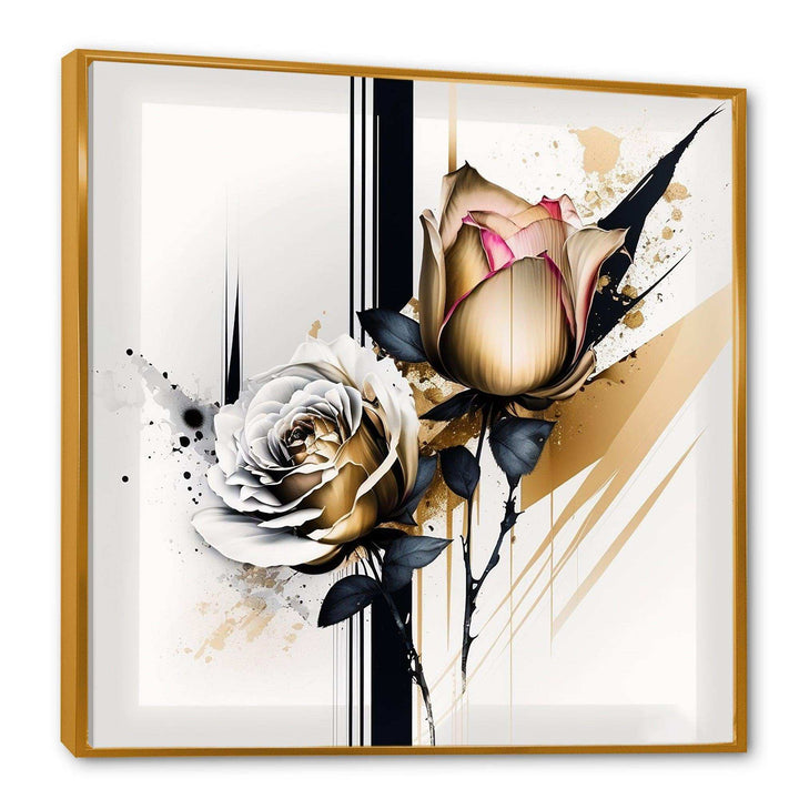 Roses Flow Flower On Golden Beige Paint VII