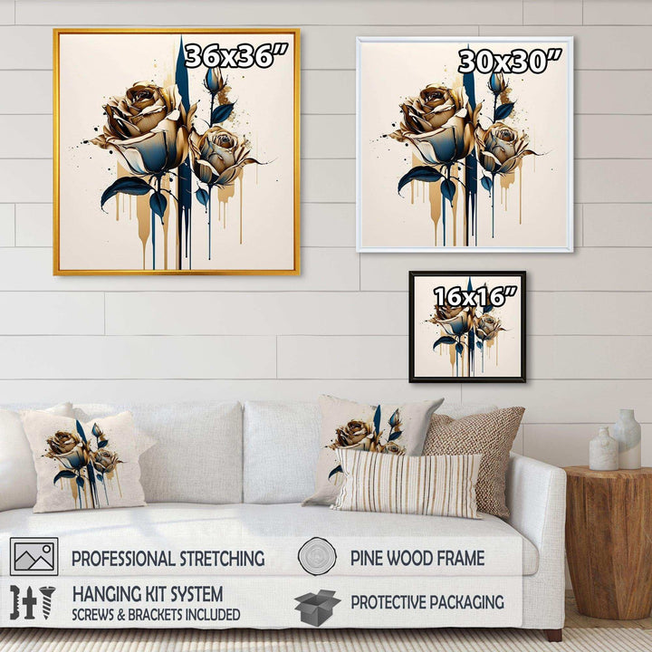 Roses Flow Flower On Golden Beige Paint VIII