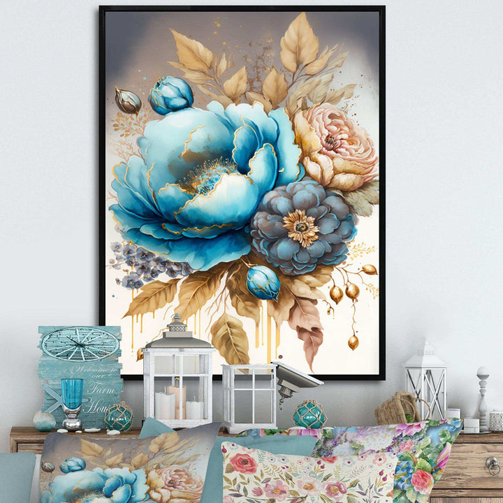 Blue And Gold Mixed Floral Bouquet I