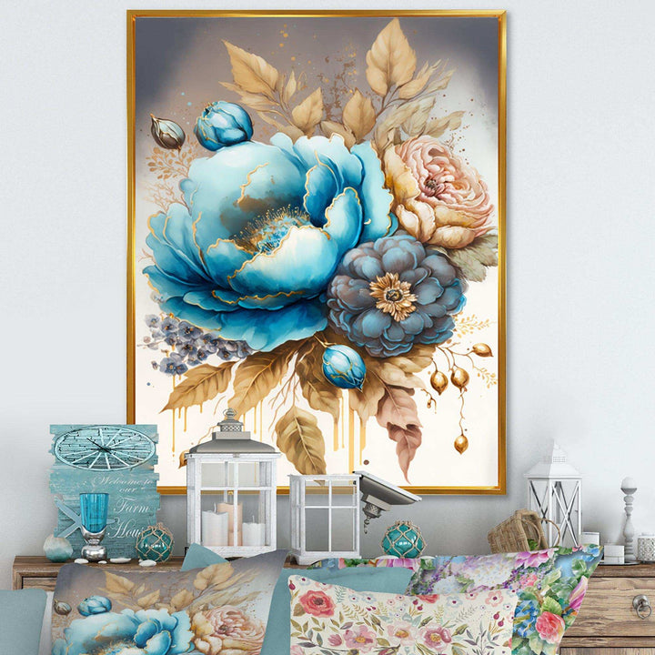 Blue And Gold Mixed Floral Bouquet I