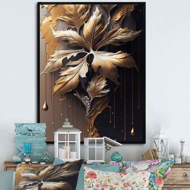 Gold Abstract Leaves I - Traditional Canvas Wall Art