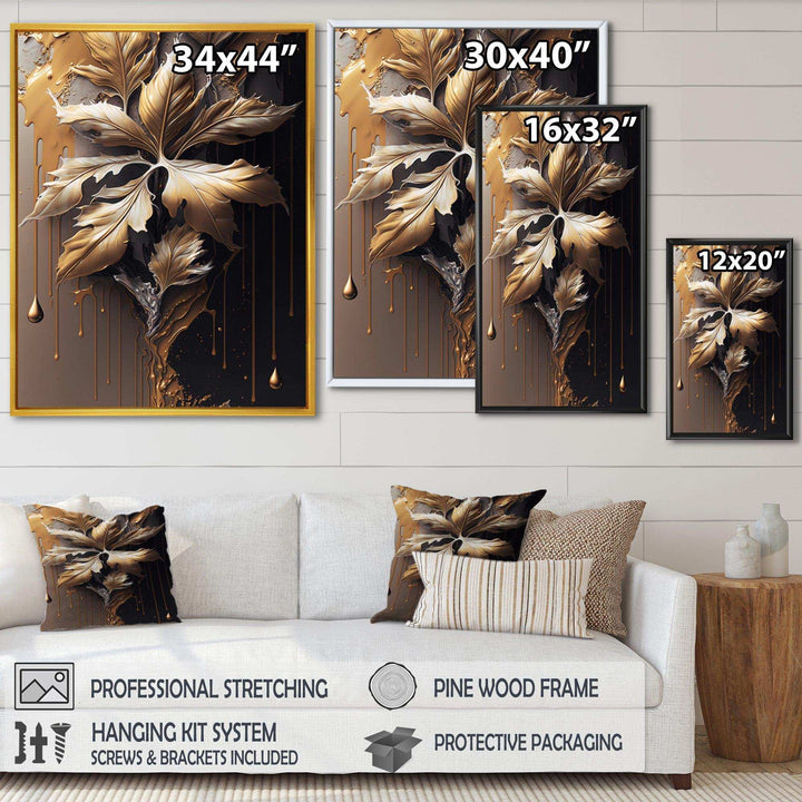 Gold Abstract Leaves I - Traditional Canvas Wall Art