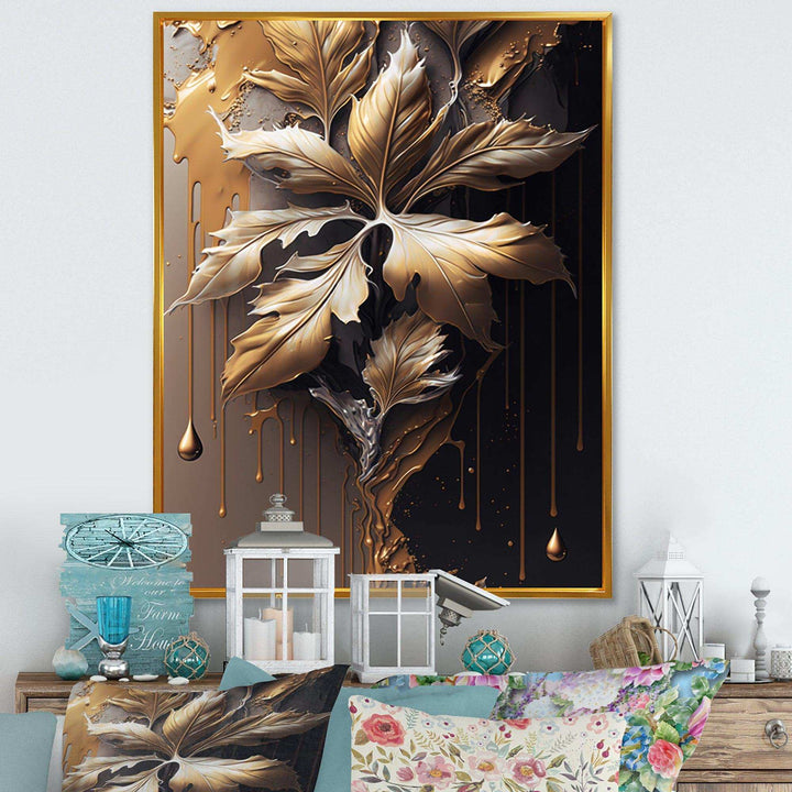 Gold Abstract Leaves I - Traditional Canvas Wall Art
