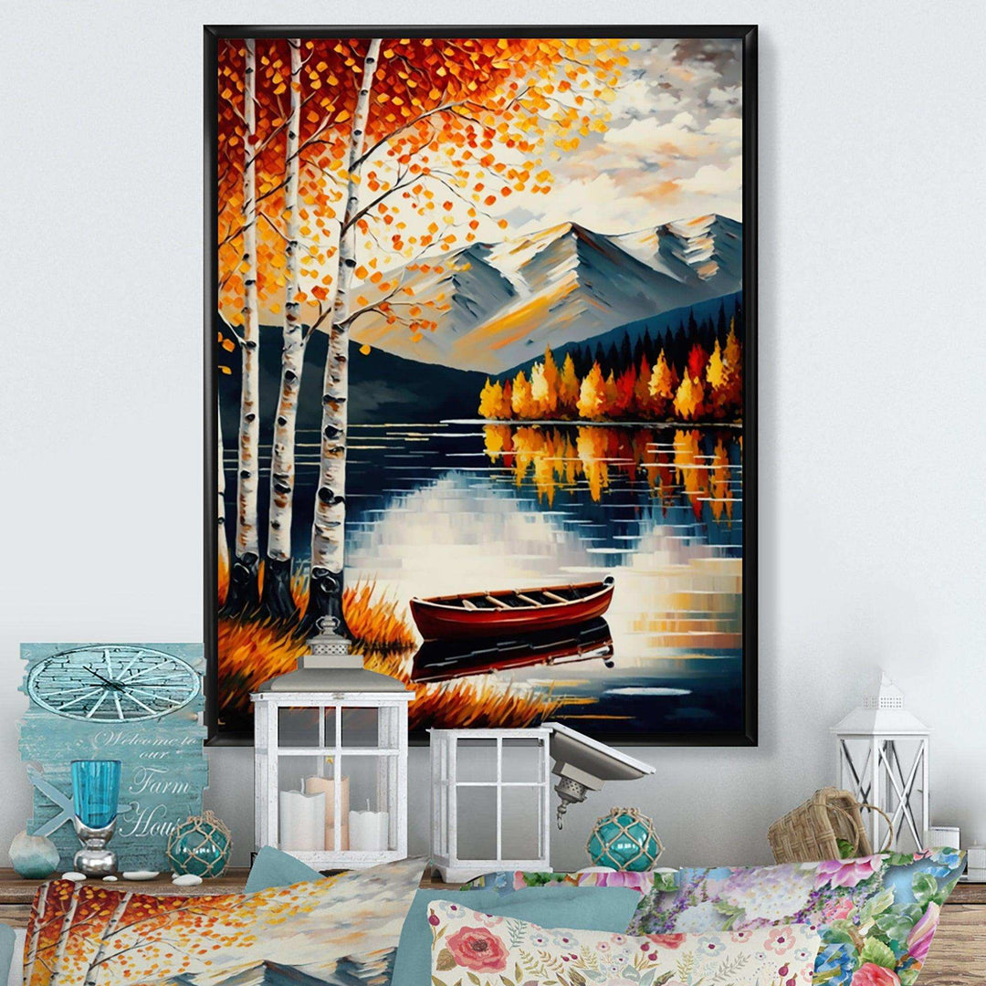 Red And Orange Birch Trees By The Lake VII