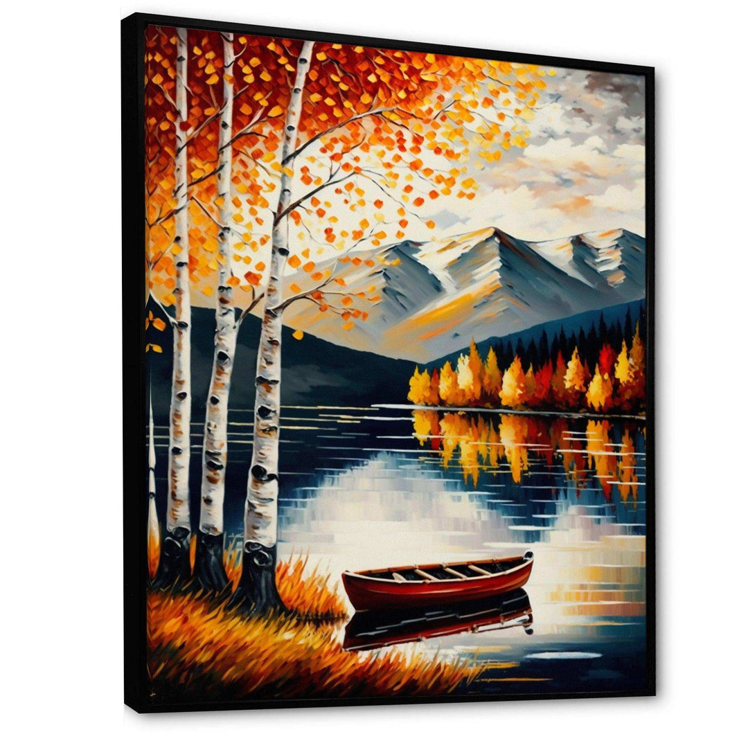 Red And Orange Birch Trees By The Lake VII