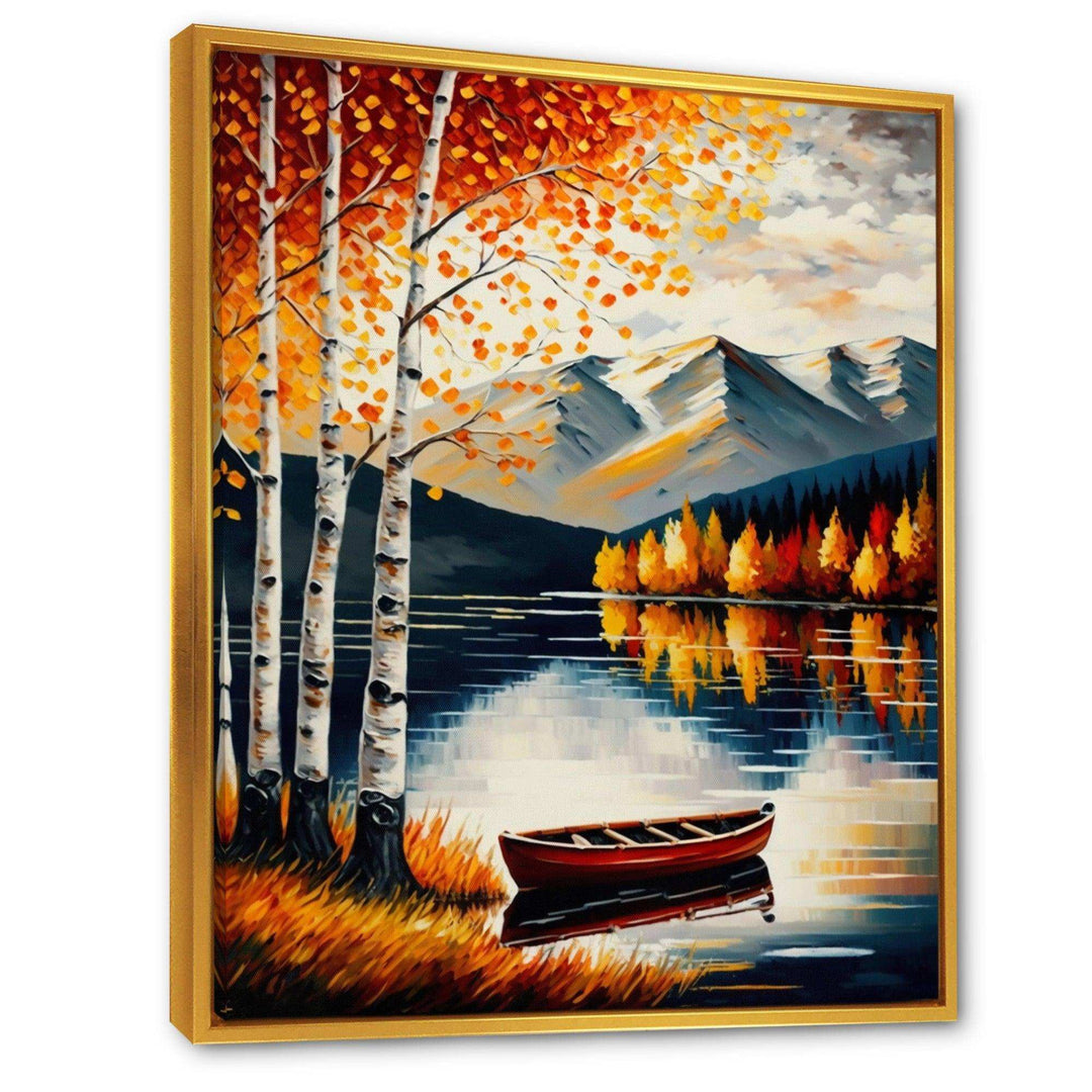 Red And Orange Birch Trees By The Lake VII