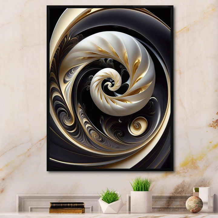 Gold Black And White Stained Glass V - Modern Bedroom Wall Art