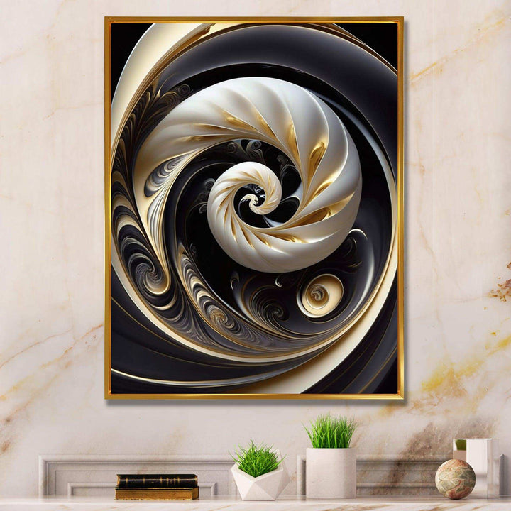 Gold Black And White Stained Glass V - Modern Bedroom Wall Art