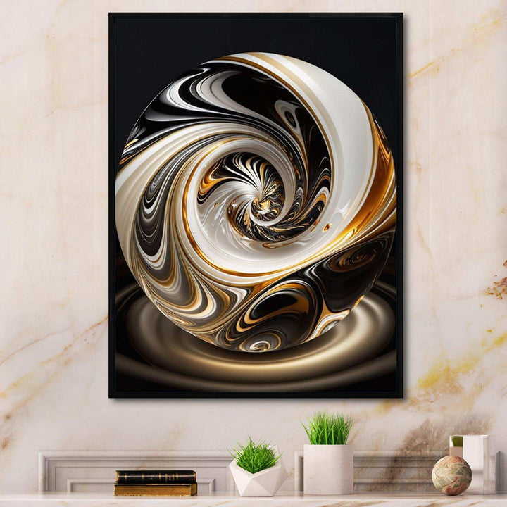 Gold And Black Stained Glass Spiral II - Modern Bedroom Wall Art