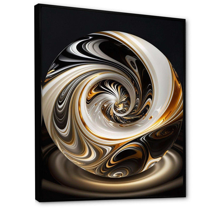 Gold And Black Stained Glass Spiral II - Modern Bedroom Wall Art