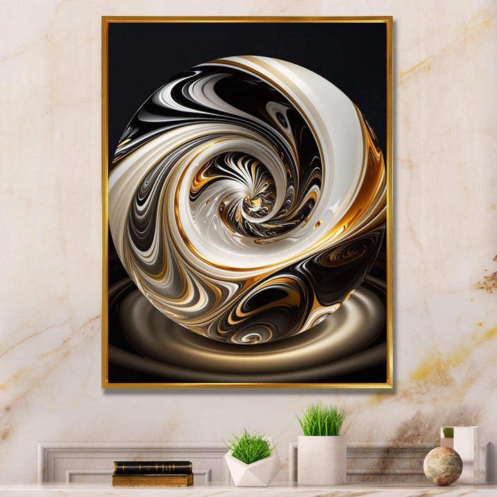 Gold And Black Stained Glass Spiral II - Modern Bedroom Wall Art