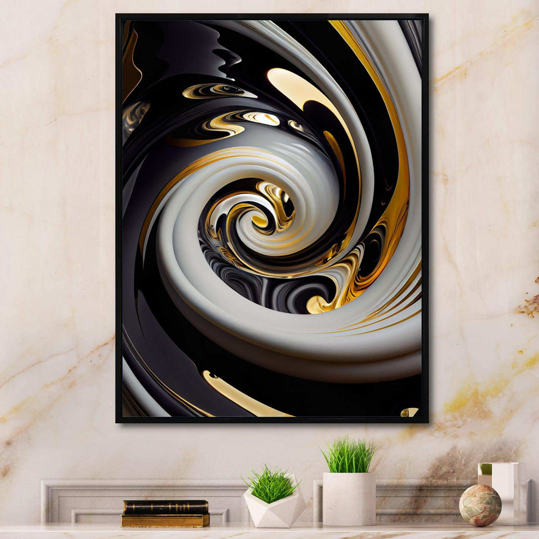 Gold And Black Stained Glass Spiral III - Modern Wall Art Prints