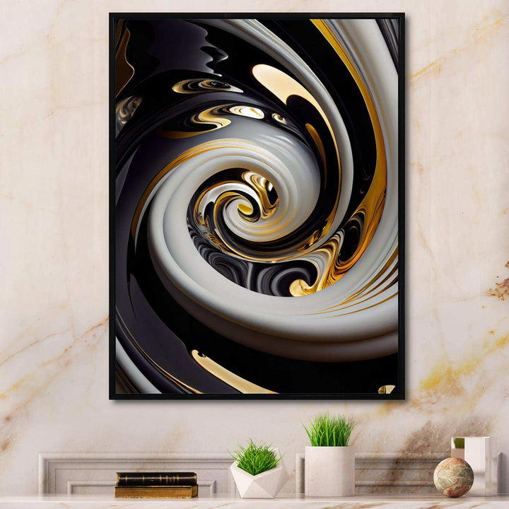 Gold And Black Stained Glass Spiral III - Modern Wall Art Prints