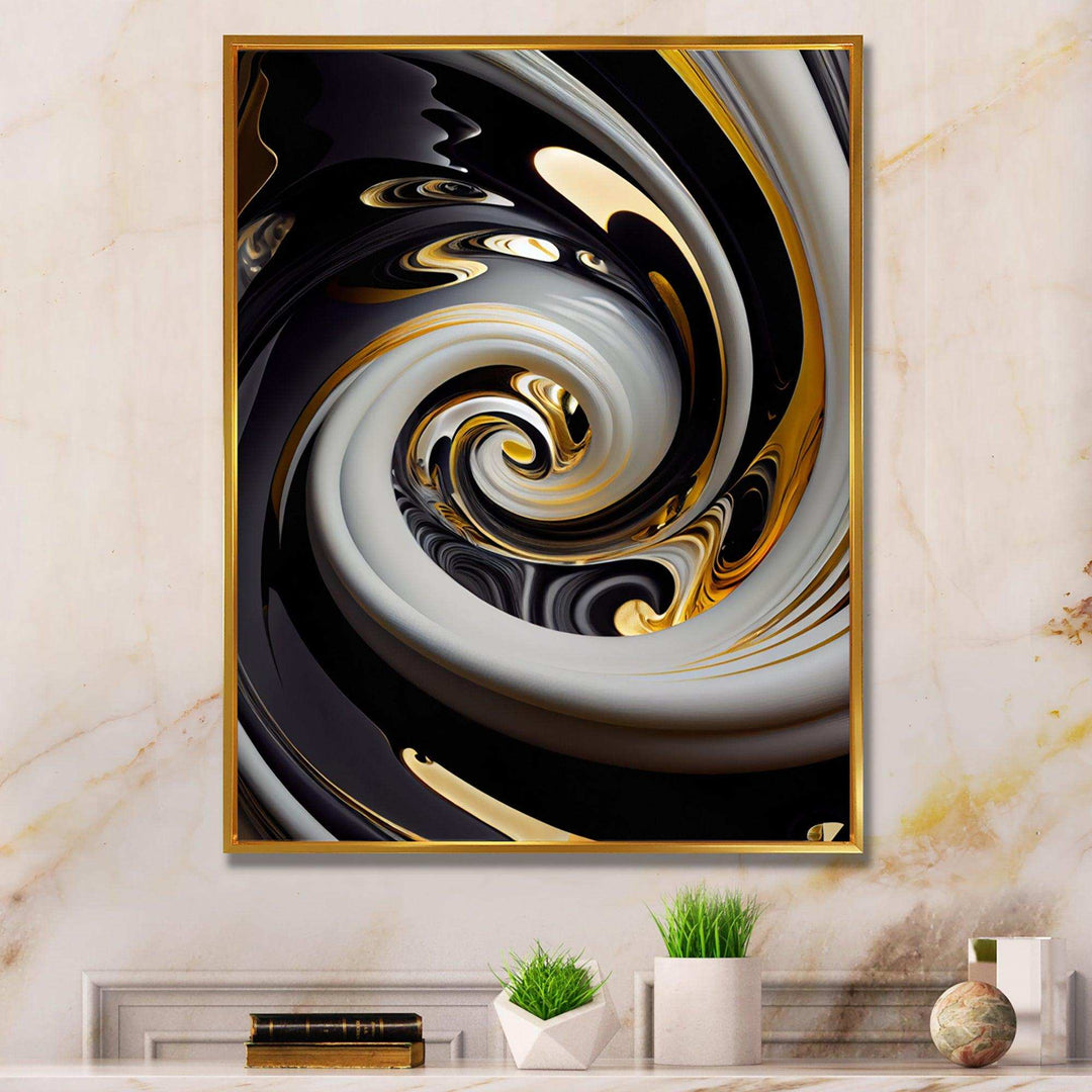Gold And Black Stained Glass Spiral III - Modern Wall Art Prints