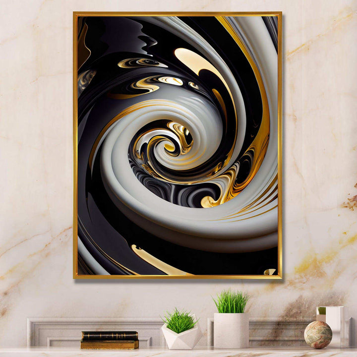 Gold And Black Stained Glass Spiral III - Modern Wall Art Prints