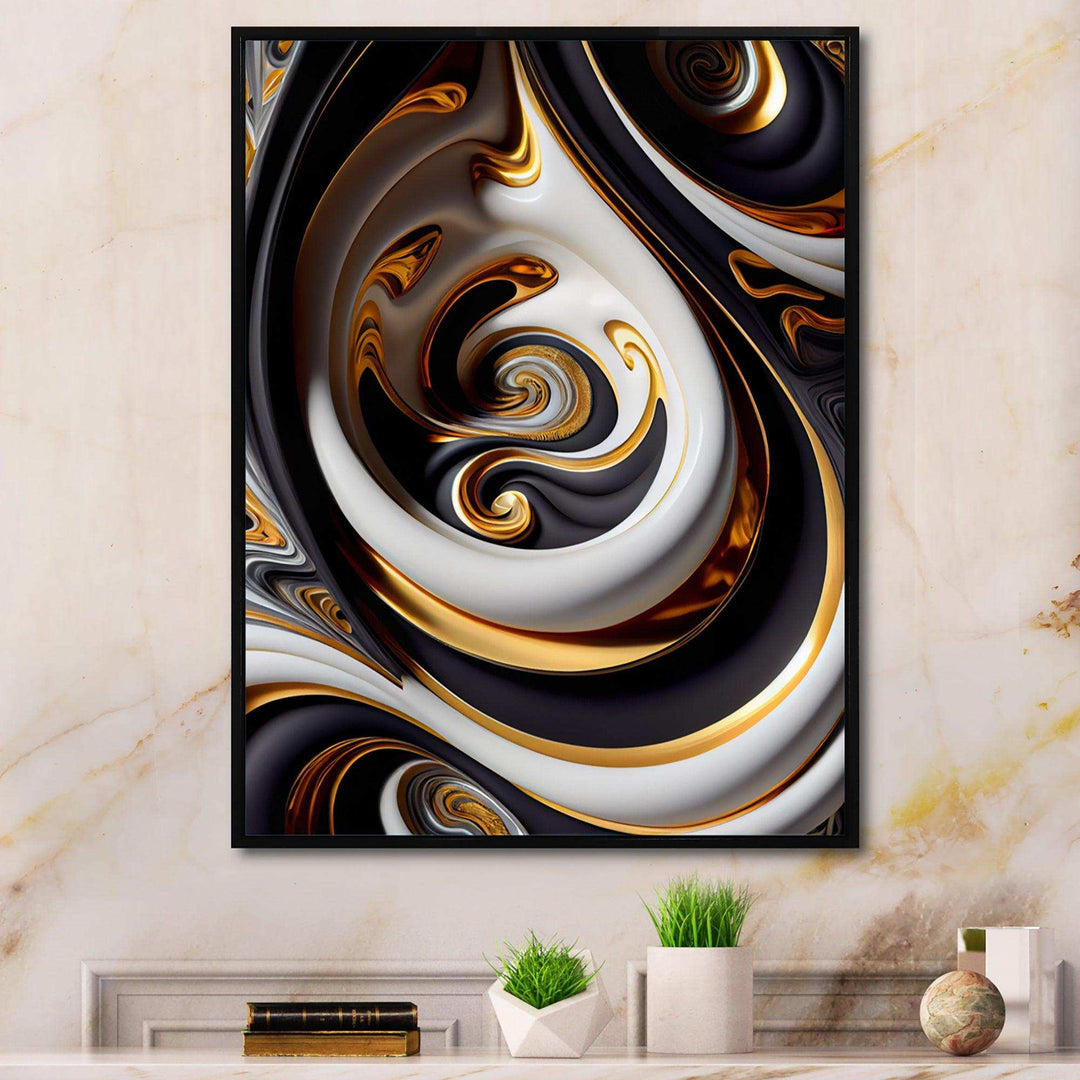 Gold And Black Stained Glass Spiral IV - Modern Canvas Wall Art