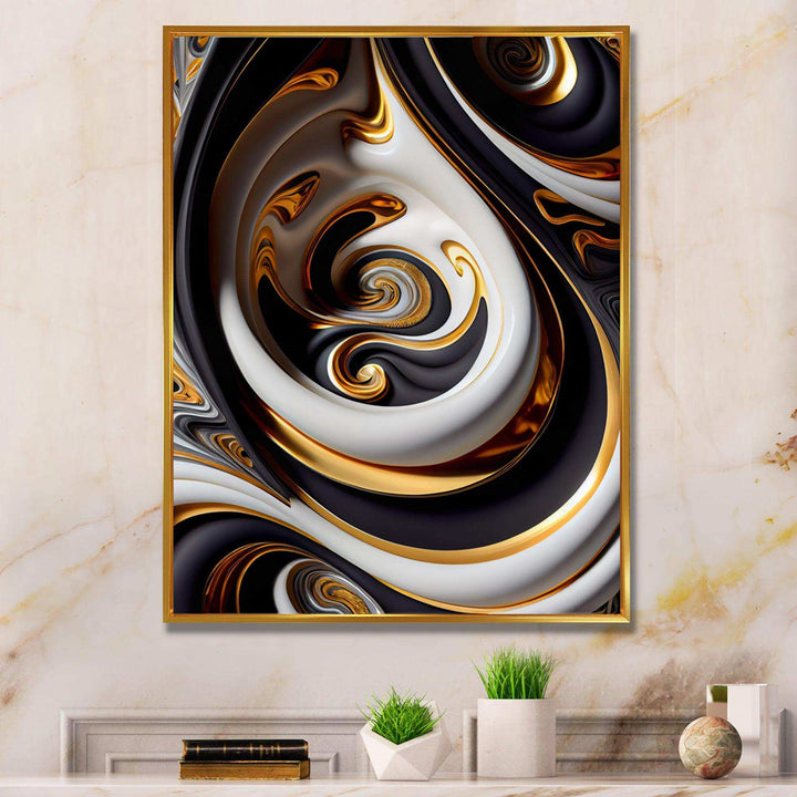 Gold And Black Stained Glass Spiral IV - Modern Canvas Wall Art