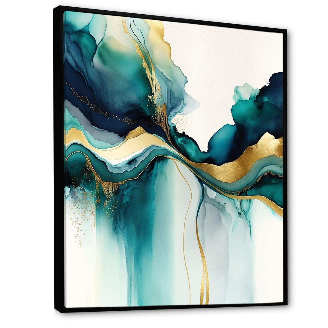Teal And Gold Abstract Expression I - Modern Living Room Wall Decor