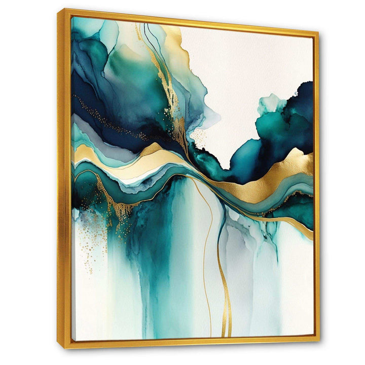 Teal And Gold Abstract Expression I - Modern Living Room Wall Decor