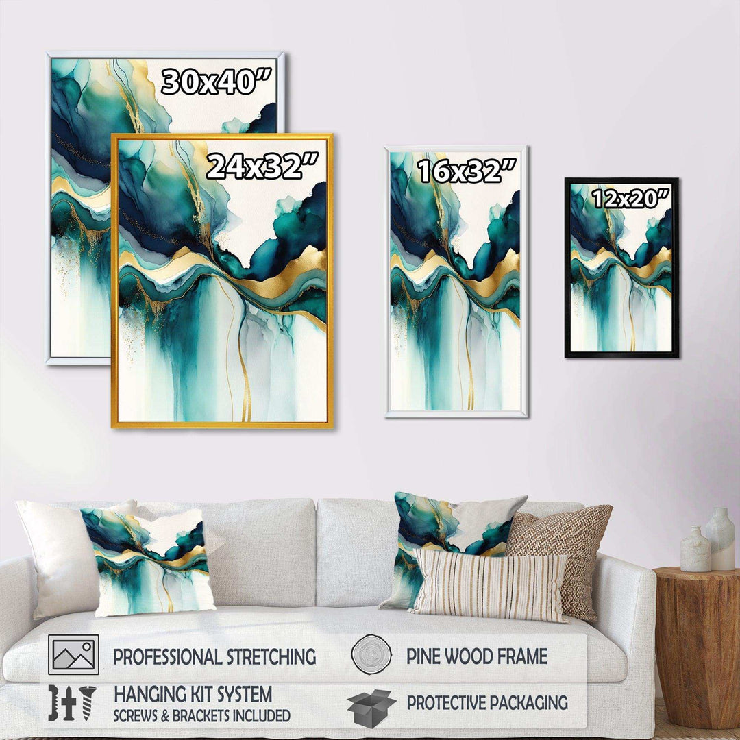 Teal And Gold Abstract Expression I - Modern Living Room Wall Decor