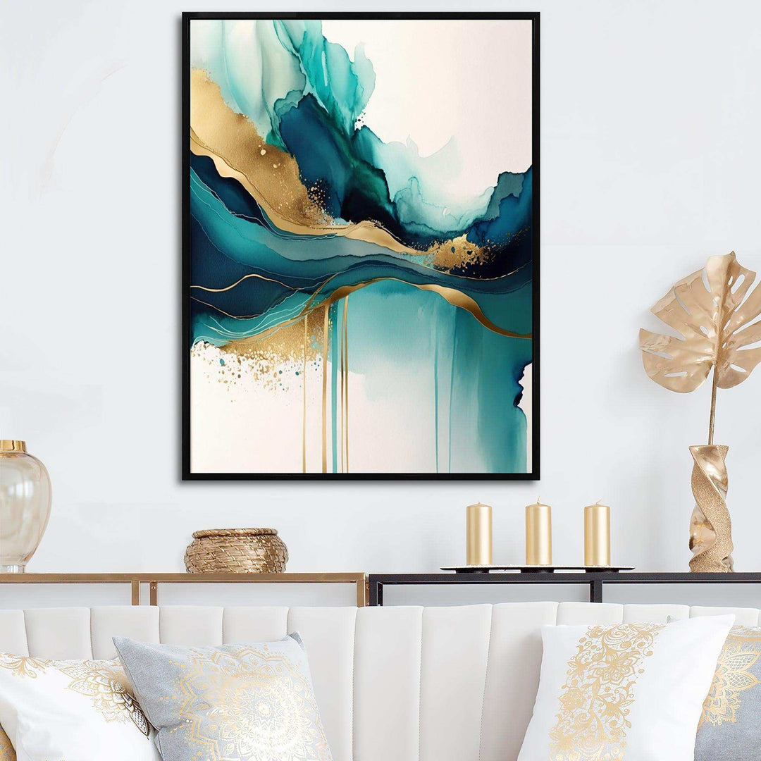 Teal And Gold Abstract Expression II - Modern Bedroom Wall Art
