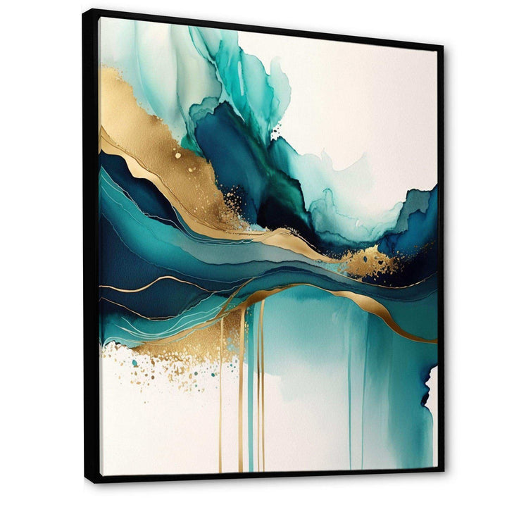 Teal And Gold Abstract Expression II - Modern Bedroom Wall Art