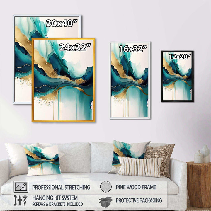 Teal And Gold Abstract Expression II - Modern Bedroom Wall Art