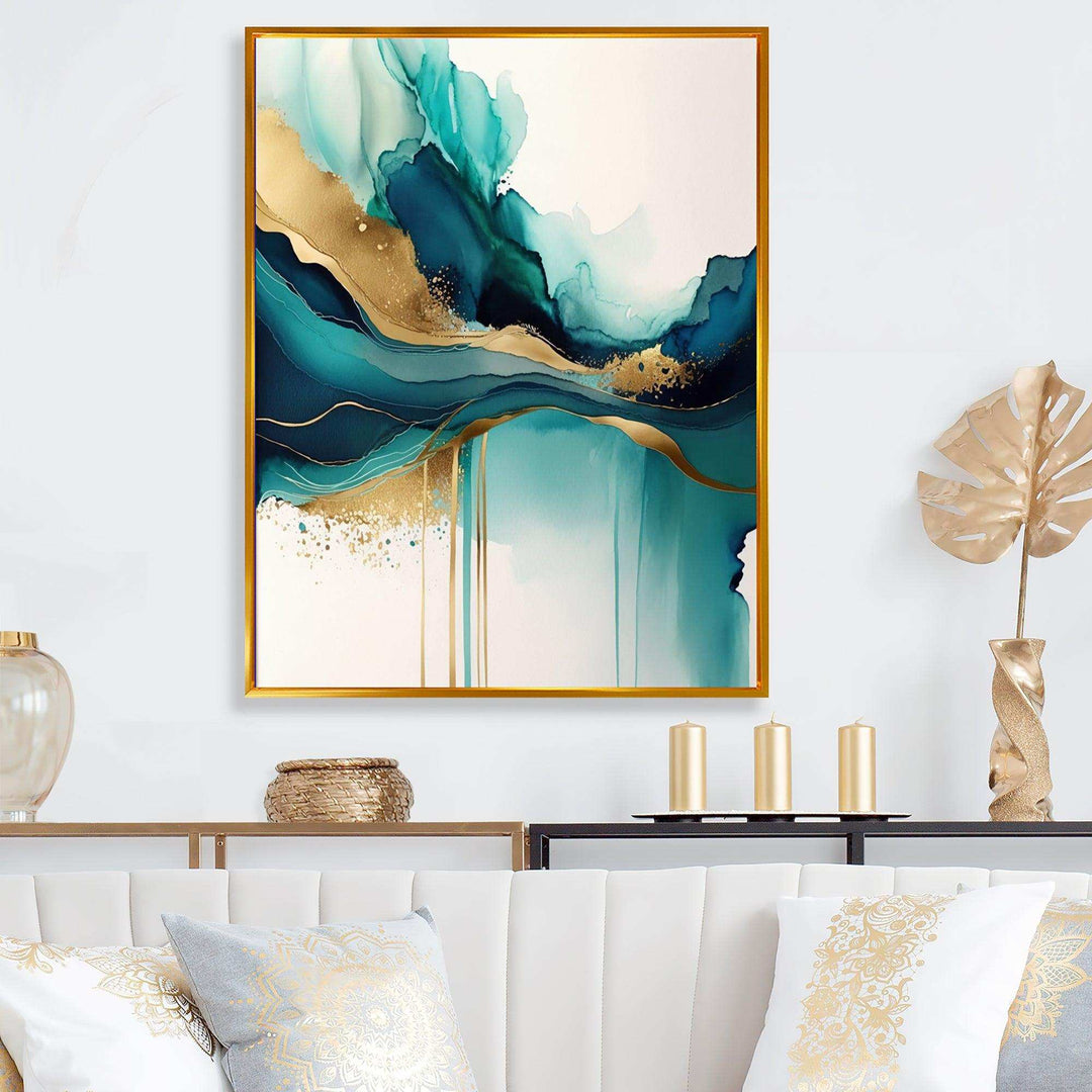 Teal And Gold Abstract Expression II - Modern Bedroom Wall Art
