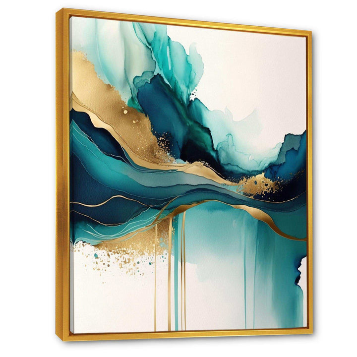 Teal And Gold Abstract Expression II - Modern Bedroom Wall Art